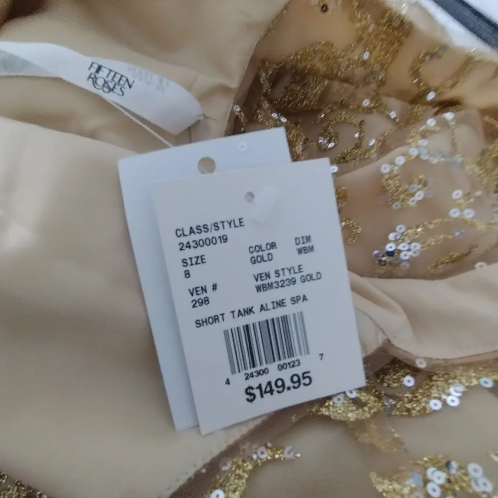 Fifteen Roses Women's Embellished Gold Sequin Prom Formal Dress Size 8 Avant Gar